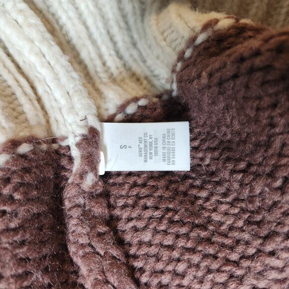 Sm Aerie Women's Fair Isle Crewneck Wool Blend Knit Sweater Brown Beige Pullover - Picture 5 of 5